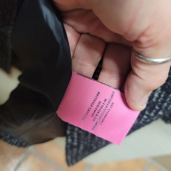 Betsey Johnson Size 12 wool Double breasted coat black Cream Tweed Jacket Pocket - Picture 7 of 11